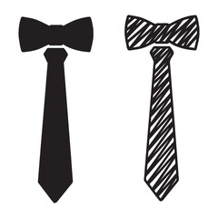 Necktie and Bow Tie Vector Silhouettes – Solid Black and Hand-Drawn Doodle Style Icons on Transparent White Background