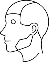 Simple black silhouette icon of a robot head with face scan lines design