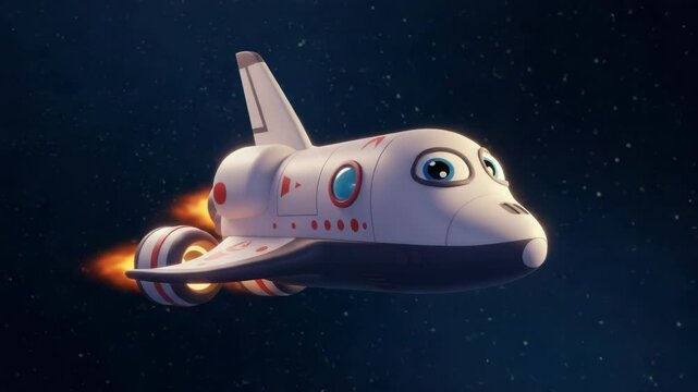 Cute cartoon spaceship in space