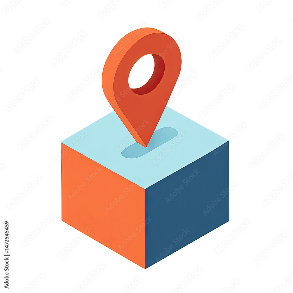 Aufkleber isometric location pin on a box delivery tracking gps navigation and location services concept