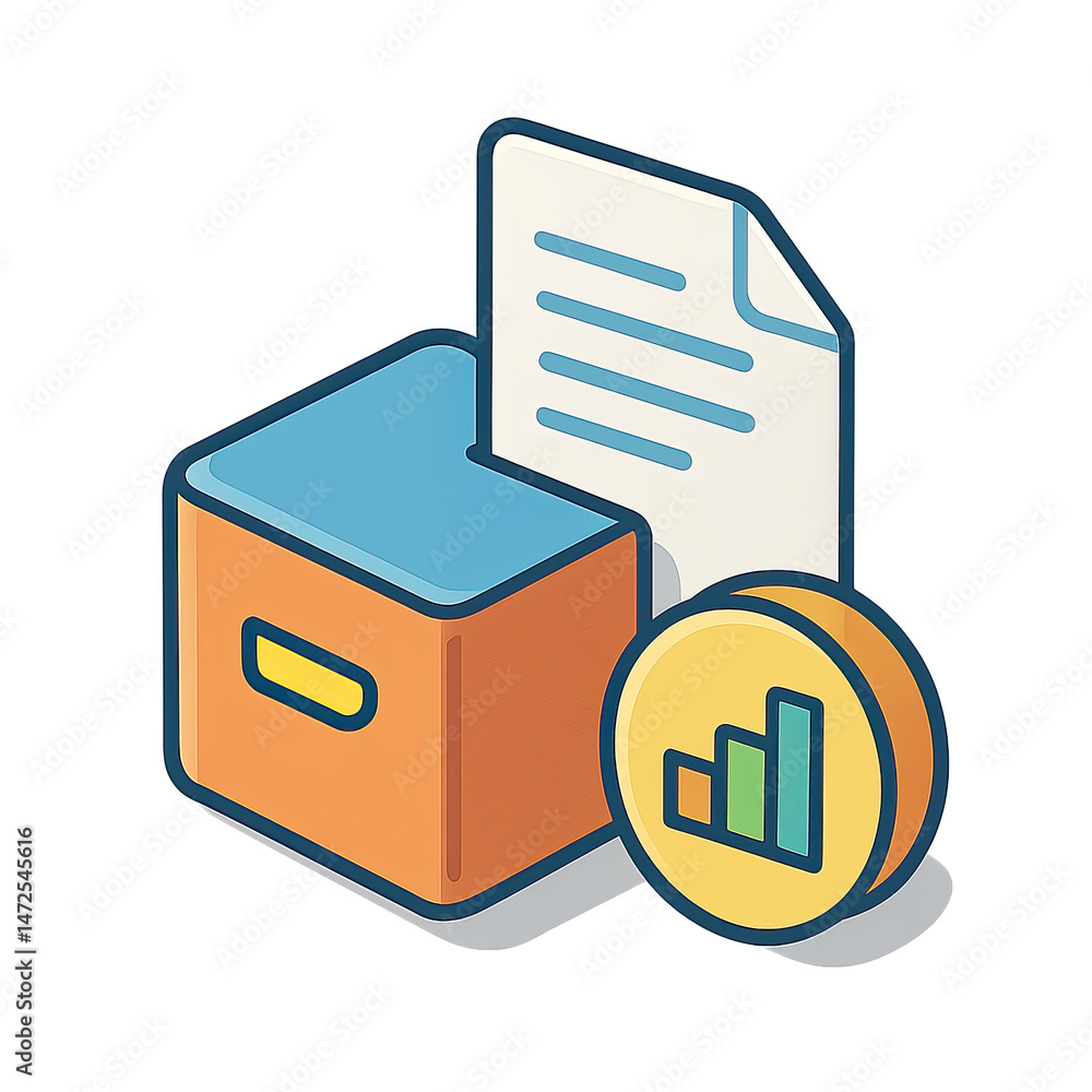 Poster data storage file management system icon illustration document box chart graph report