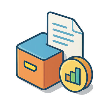 Data Storage File Management System Icon Illustration Document Box Chart Graph Report