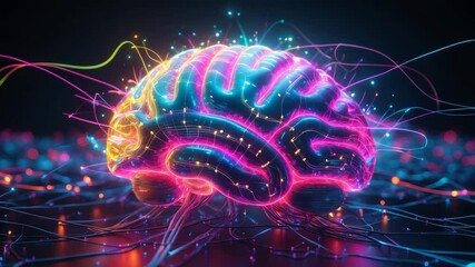 Digital interface concept showing data processing with a digital brain and network of connections on black background, highlighting global computing technology in a generated image. - Powered by Adobe