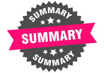 summary. summary round pink label isolated on transparent background