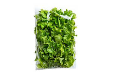 Fresh green salad in clear plastic bag isolated on transparent background
