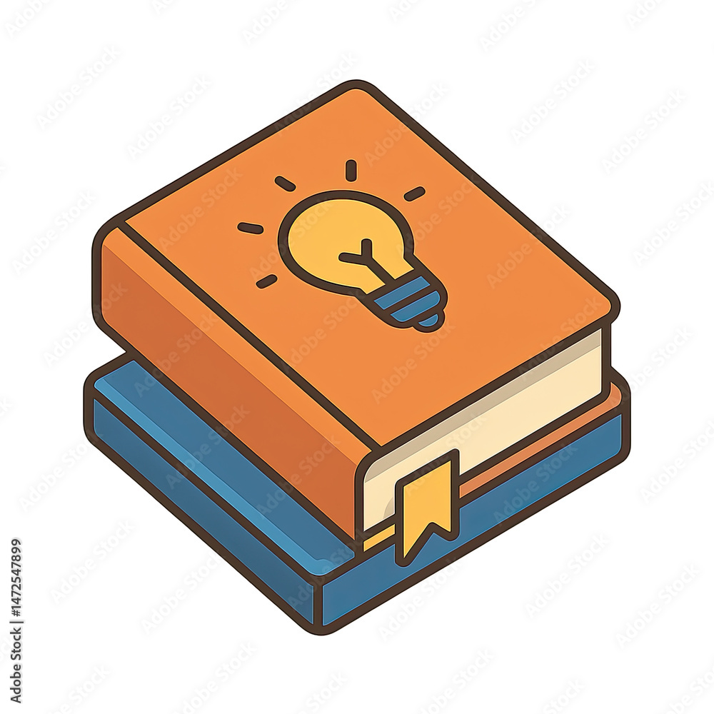 Poster stack of books with a lightbulb icon illustrating ideas knowledge and learning