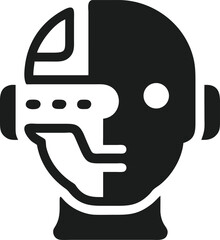 Simple vector silhouette design of a futuristic robot head with scan lines