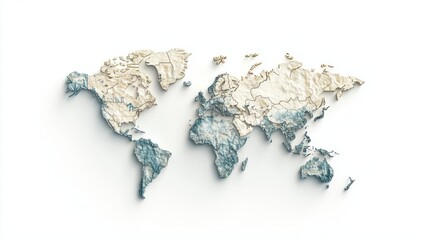 A detailed relief map showcasing the continents and ocean depths in a unique artistic style.