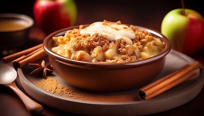 Apfel-Crumble-Bowl mit Vanillesauce und Zimt