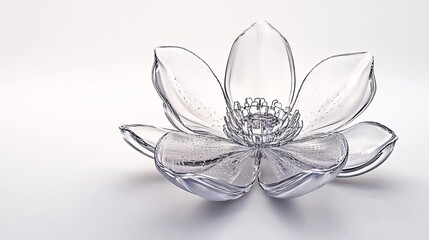 Realistic transparent glass lotus flower with delicate details on a bright background
