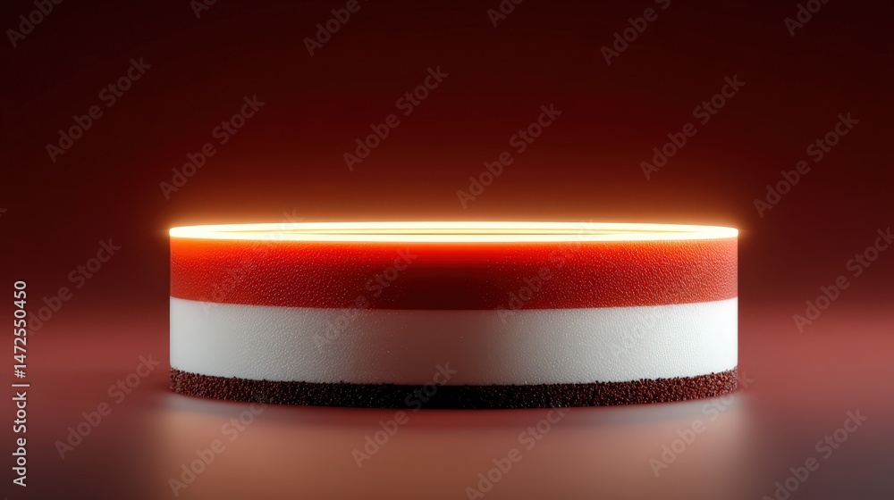 Poster Bright red and white candle creating a unique atmosphere in a futuristic setting with warm glowing light