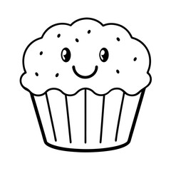 a smiling muffin tiny happy crumbs vector line art silhouette