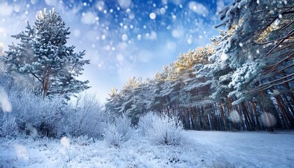 softly falling snowflakes gently settle on frosty pine branches pine landscape