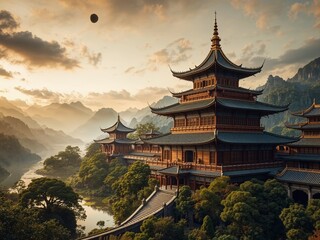 Tranquil Chinese Garden, Moonlit Pavilion Elegance