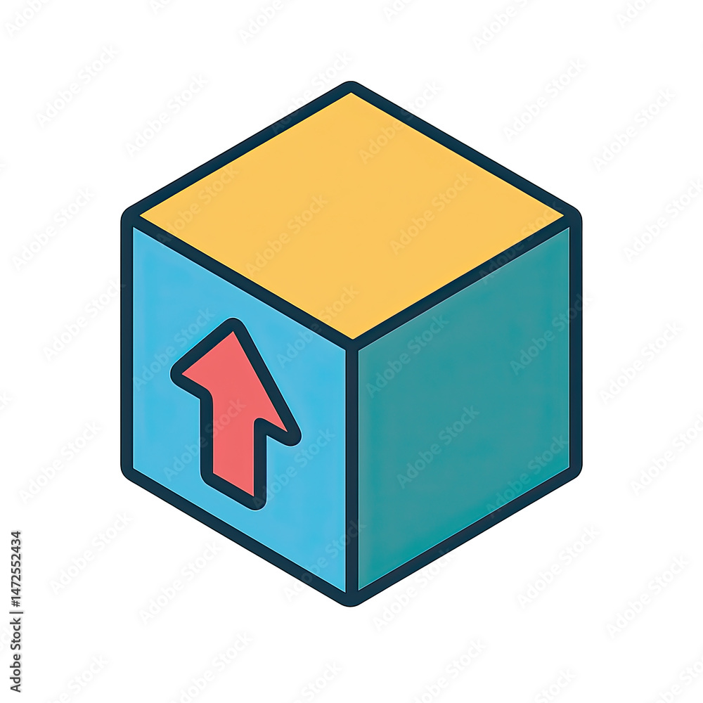 Poster isometric 3d cube box with up arrow icon upload download data transfer concept