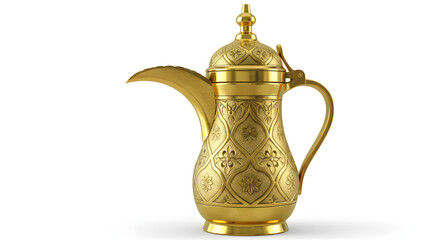 Ornate Golden Arabic Coffee Pot with Intricate Traditional Designs Isolated on White Background for Adobe Stock