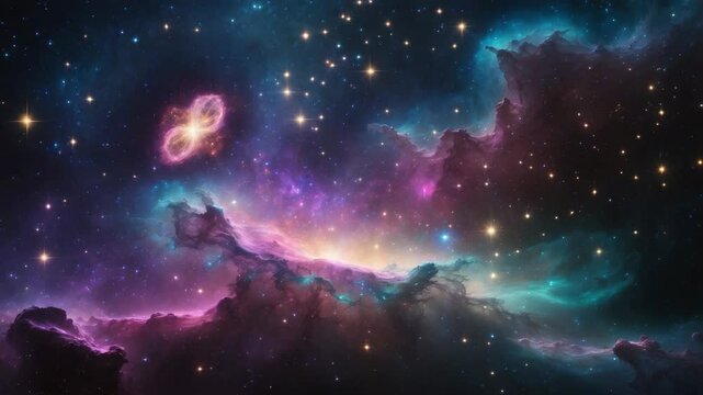 Stars and space dust in the universe long exposure of Jellyfish Nebula with Galaxy, Open Cluster, and Globular Cluster