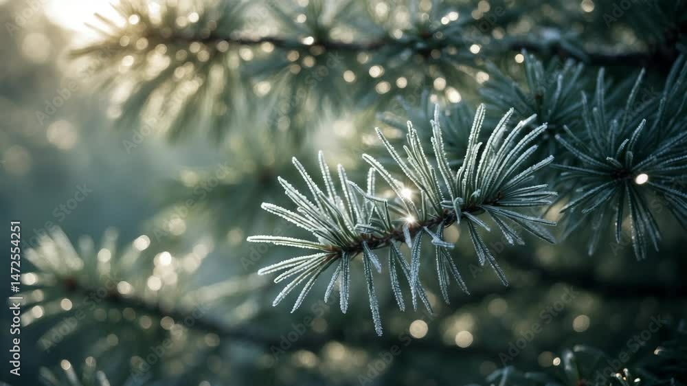 Aufkleber fragile pine needles adorned with a touch of frost, sparkling in the sunlight. the air is refreshing