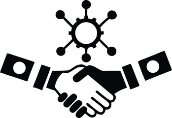 Vector silhouette of human and robot handshake illustrating collaboration and partnership