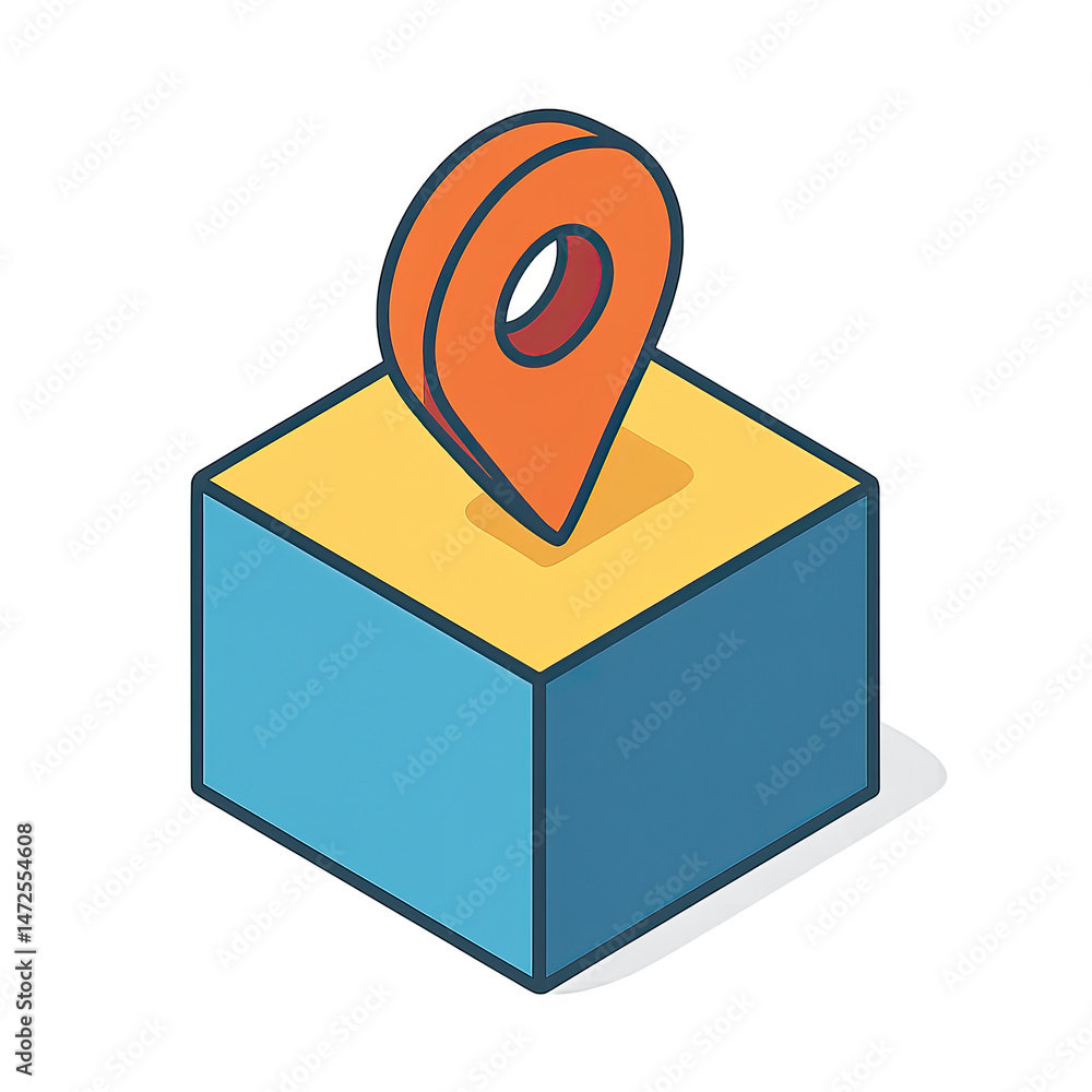 Poster isometric location pin on a cube modern design for navigation and gps apps