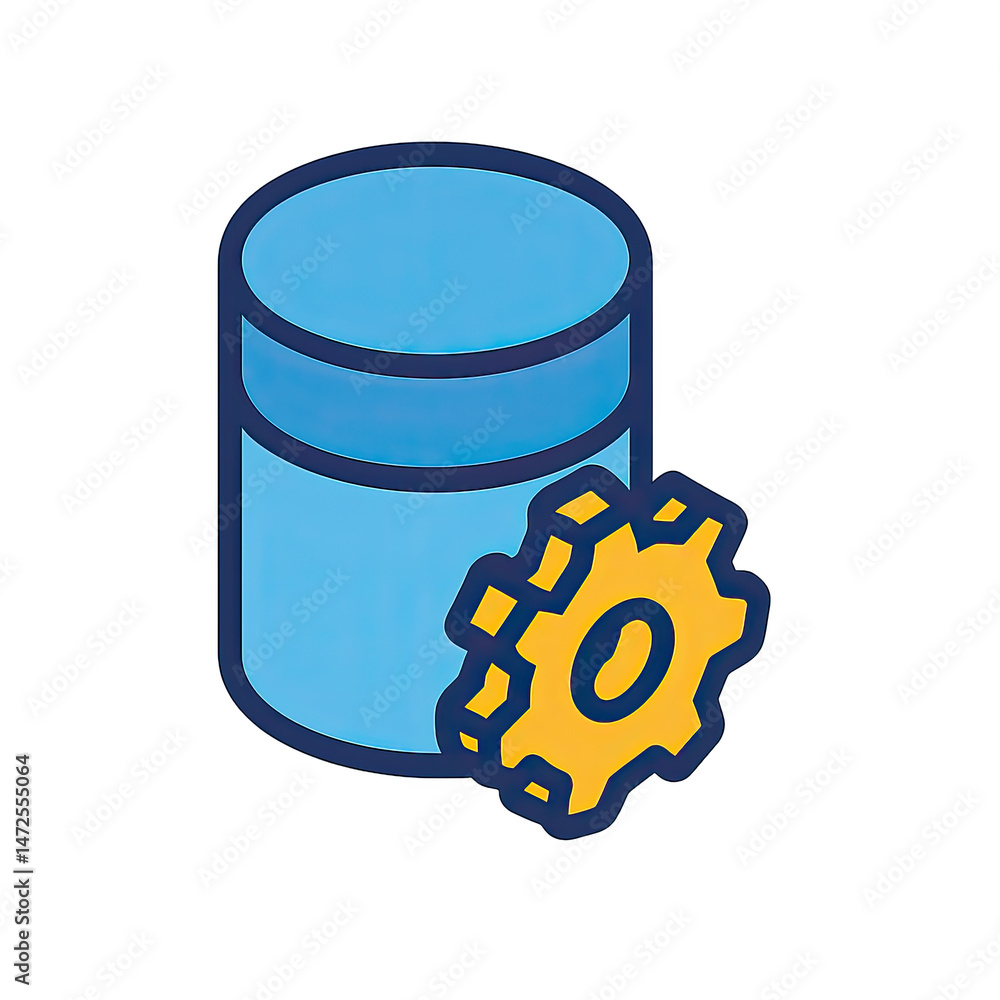 Poster database management system icon illustration digital data storage server configuration settings gear