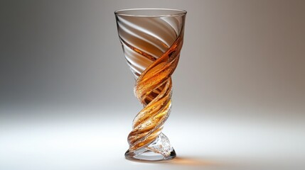 Amber Liquid in a Spiral Glass Abstract Swirl Design Elegant Drinkware