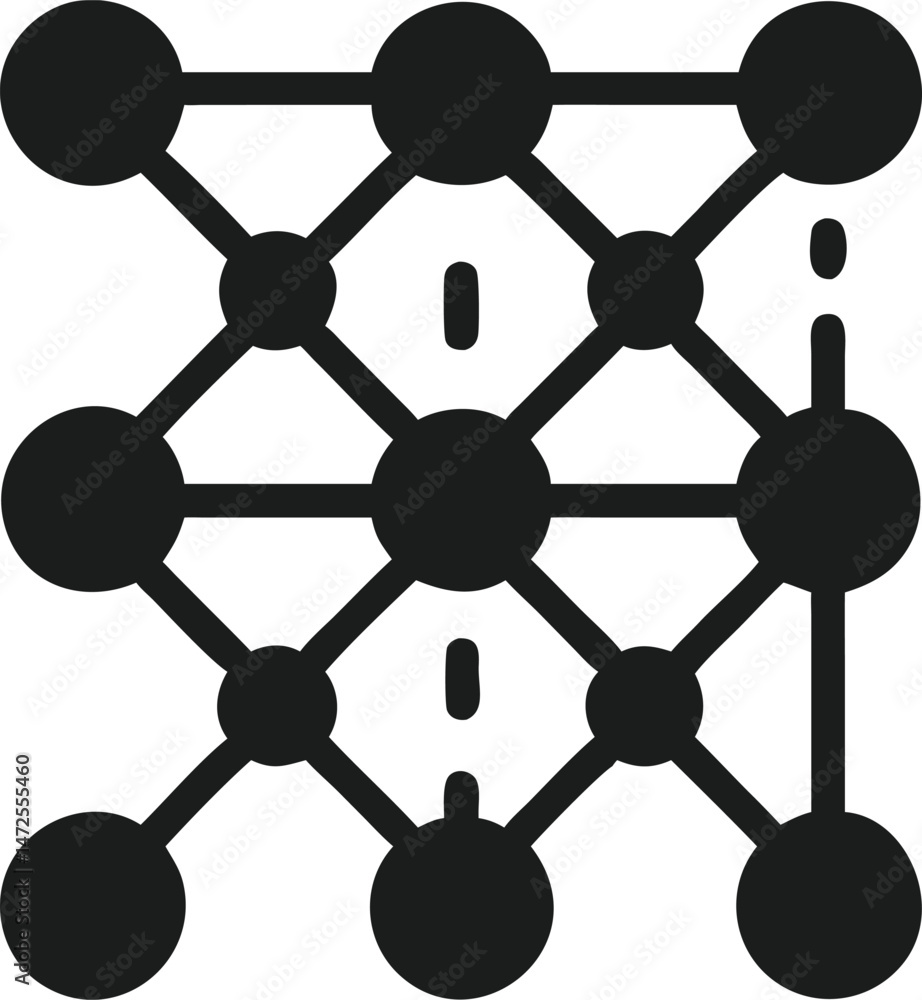 Poster abstract neural network node connection icon design in black silhouette style