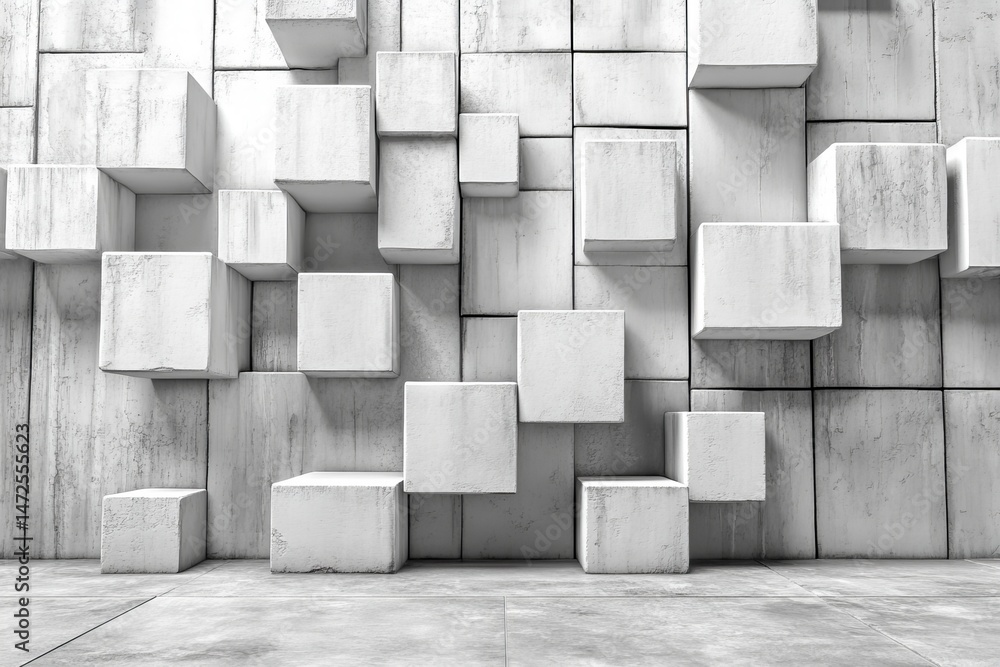 Poster diagonal lines link a collection of cubes in different sizes and shades, resulting in a striking abs