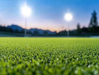 Green grass field at dusk