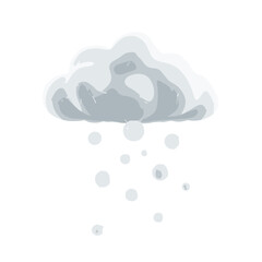 Stylized white cloud with rain droplets on a white background with copy space