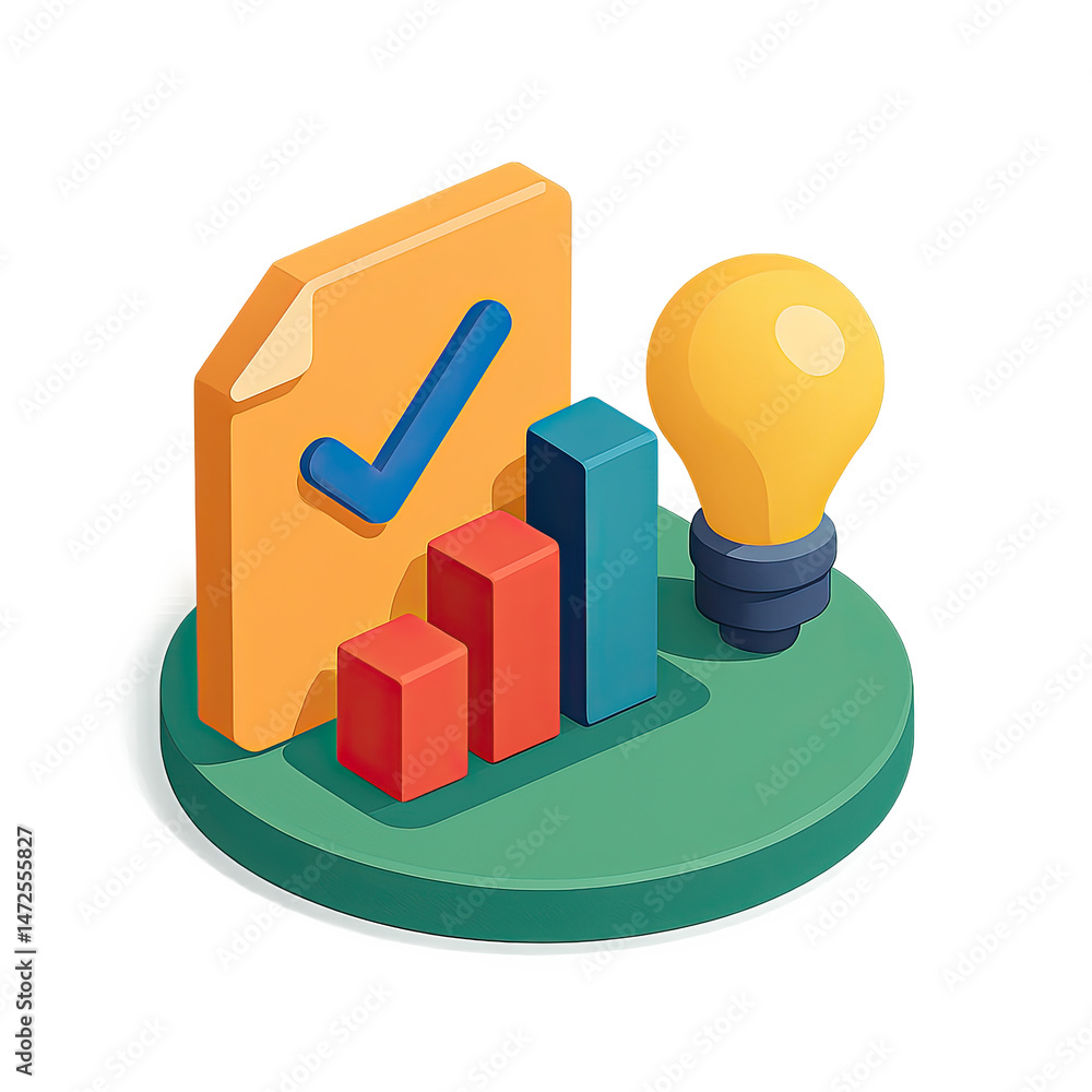 Poster successful business growth concept increasing bar graph chart with check mark document and idea ligh