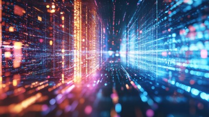 Abstract Digital Data Flow with Glowing Lines and Light Trails