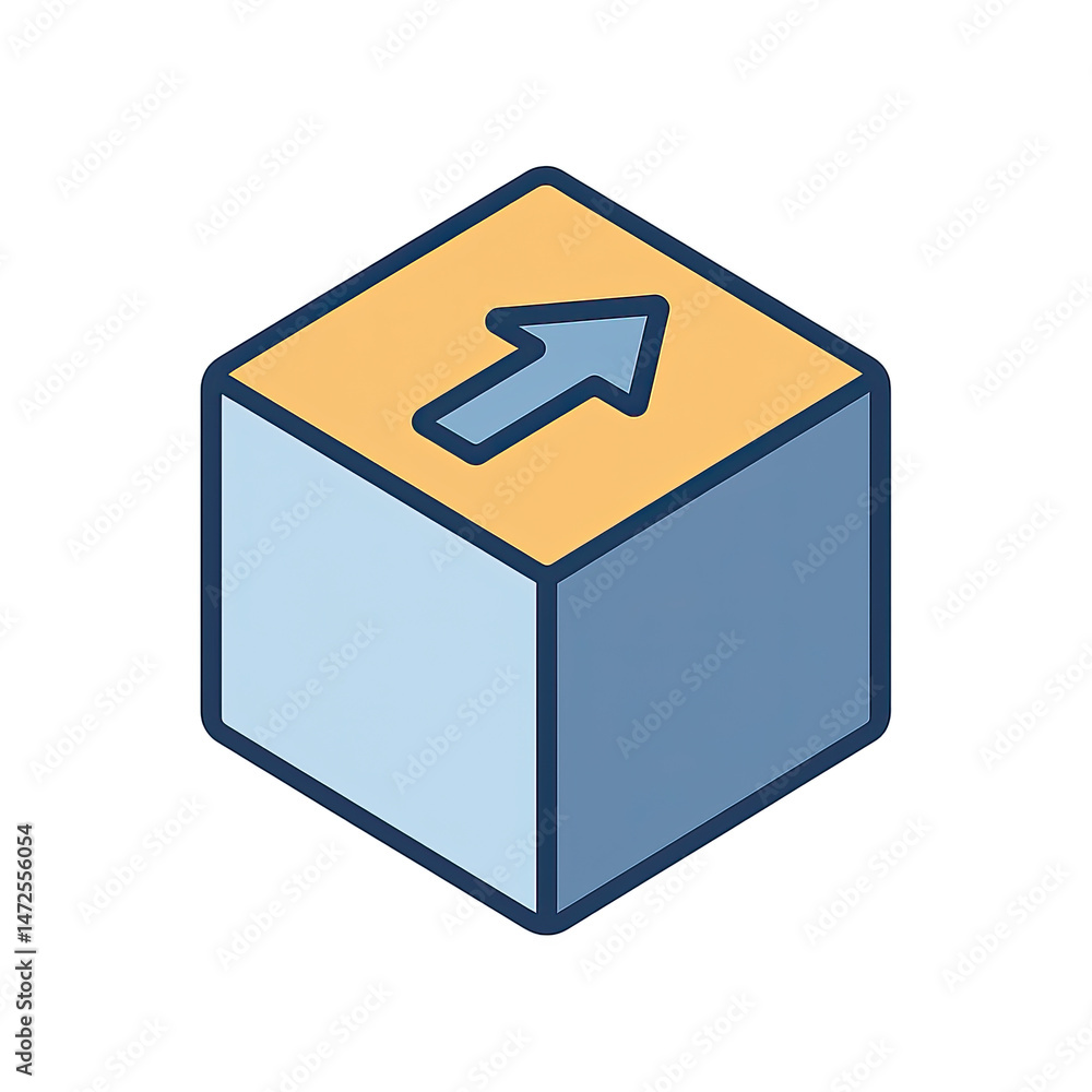 Poster upward arrow on 3d cube signifying data upload progress or growth isometric design ideal for website