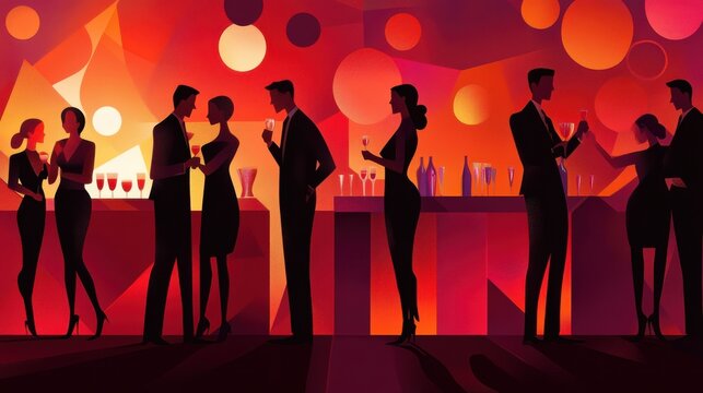Colleagues preparing for corporate party. Time management, deadline. Brand event. Event brand management, sponsored event organization concept. Header or footer banner template with copy space. illus