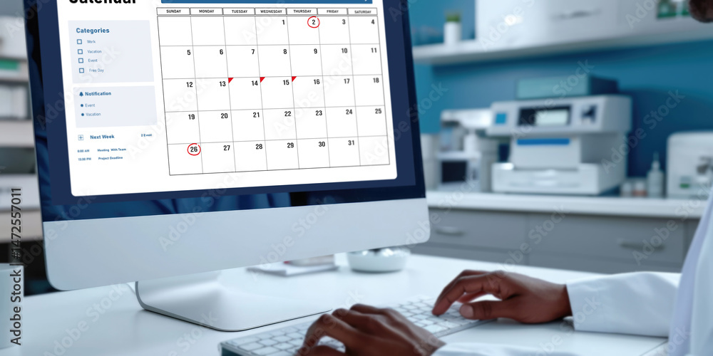 Aufkleber calendar on computer software application for brisk schedule planning for personal organizer and onl