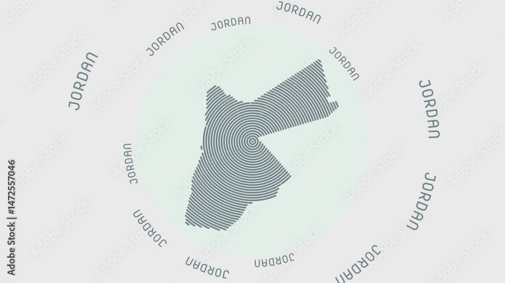 Poster jordan shape with dynamic circles visual effect. animation of jordan logo appearing from rotating ri