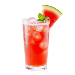 a full, transparent glass of chilled watermelon juice crystal-clear ice cubes float inside