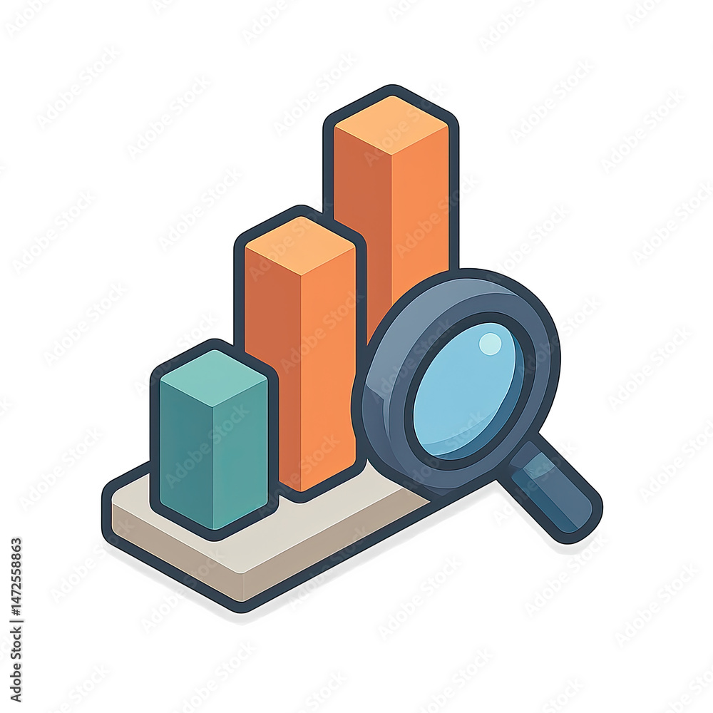 Poster examining business growth data 3d isometric chart magnifier analysis