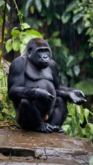 Obraz premium A powerful gorilla sitting majestically, showcasing its strength and wisdom