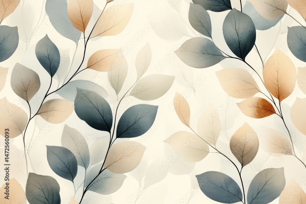 Poster soft green leaves are scattered throughout an understated design, forming a refined botanical patter