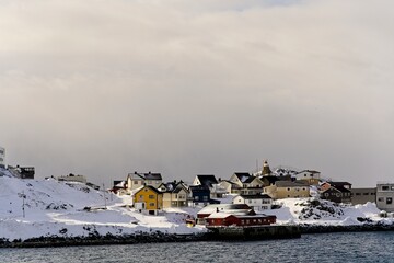 Fjord side arctic town in Norway