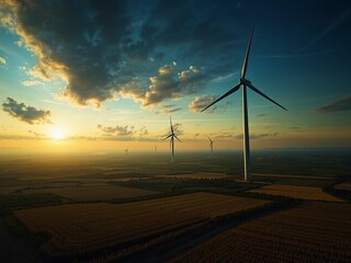 Obraz premium Wind Turbine Field at Dusk