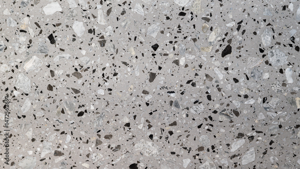 Poster terrazzo stone surface with gray and black fragment pattern creates modern decorative background