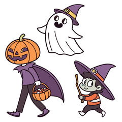set of cartoon isolated Halloween costume