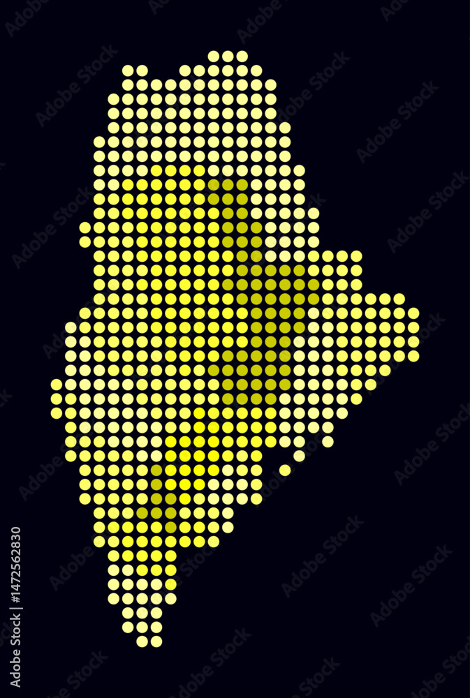 Poster maine dotted map. digital style map of the state on dark background. maine shape with circle dots. c