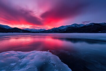Fototapeta premium Winter lake at sunset