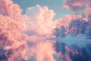 Serene Pink Cloudscape Over Still Water