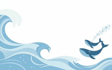 Whales Swimming in Ocean Waves – Minimalist Marine Art 