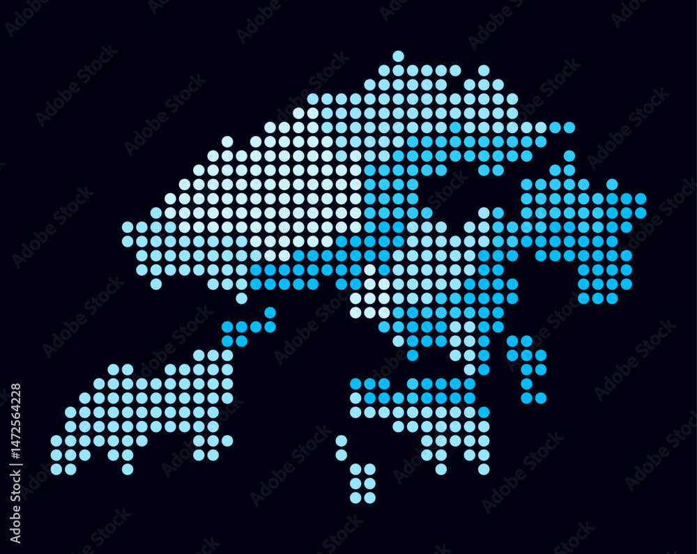 Poster hong kong dotted map. digital style map of the country on dark background. hong kong shape with circ