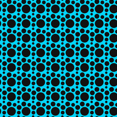 Vibrant Blue Background with Black Circles Seamless Pattern Design for Textile or Web